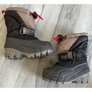 'SOREL SNOW GLIDER Boots Kids Size 6 lack Tan Gray Winter Snow Shoes Waterproof